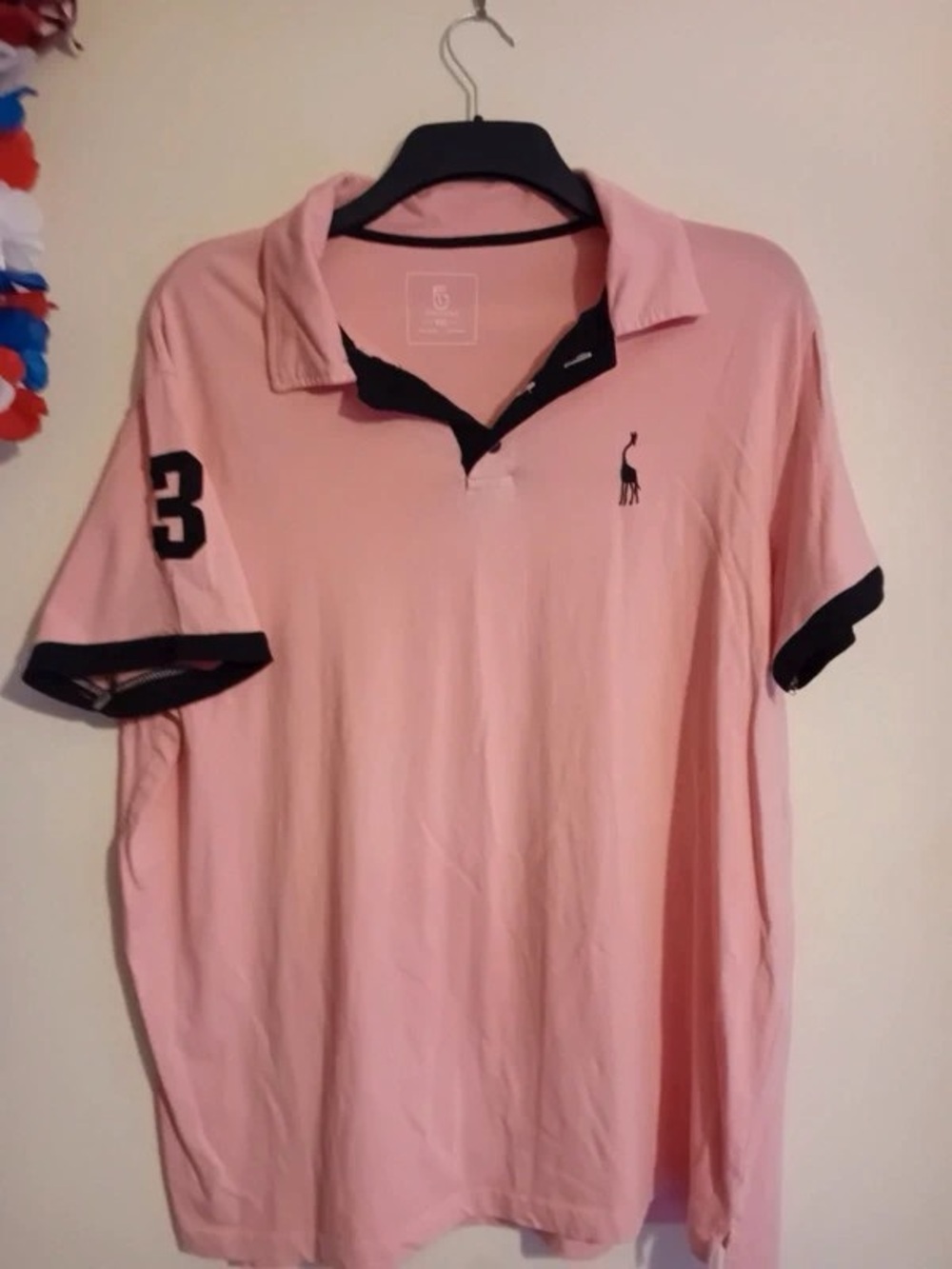 Men's Pink Polo with Black Contrast Collar and Sleeve Trim